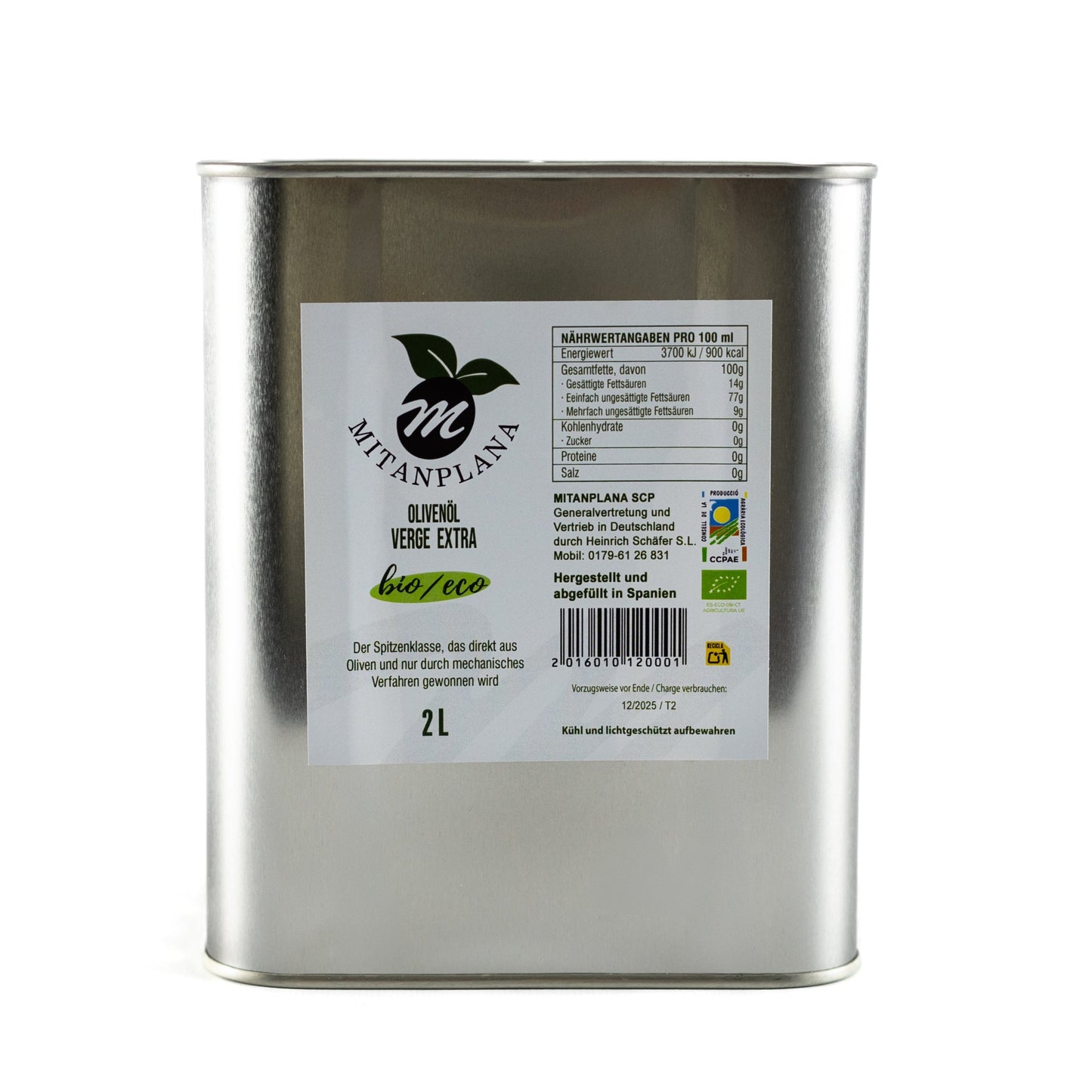 Kaltgepresstes VERGE EXTRA, BIO Olivenöl - 2L